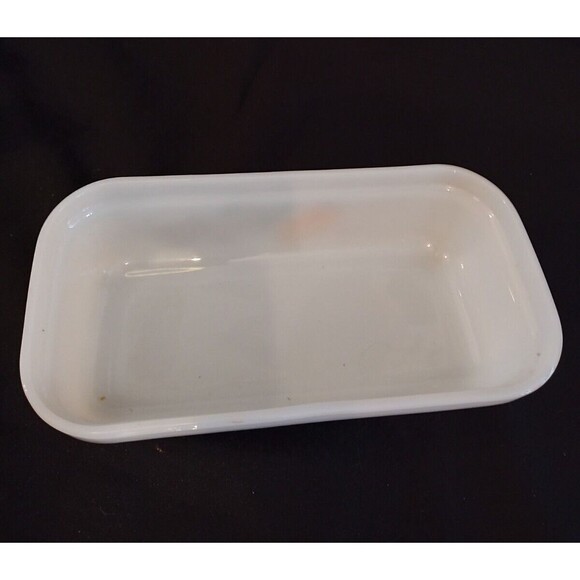 Vintage Fire King GAY FAD 8" Milk Glass Loaf Pan Fruit Peach & Grapes Bakeware - Picture 5 of 7
